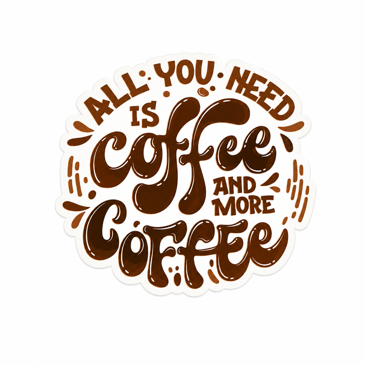 All You Need Is Coffee And More Coffee plastic add-on with coffee-themed typography, compatible with interchangeable badge reel bases for coffee lovers.