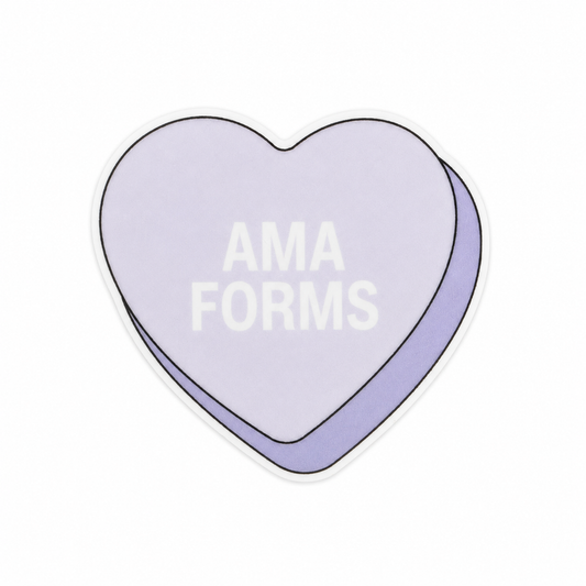 AMA FORMS plastic add-on featuring a pastel candy heart design, compatible with interchangeable badge reel bases and perfect for healthcare workers who enjoy relatable medical humor.