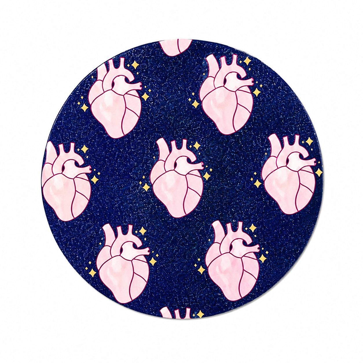 Anatomical Heart hard board add-on featuring pink anatomical hearts on a navy blue background, compatible with interchangeable badge reel bases.