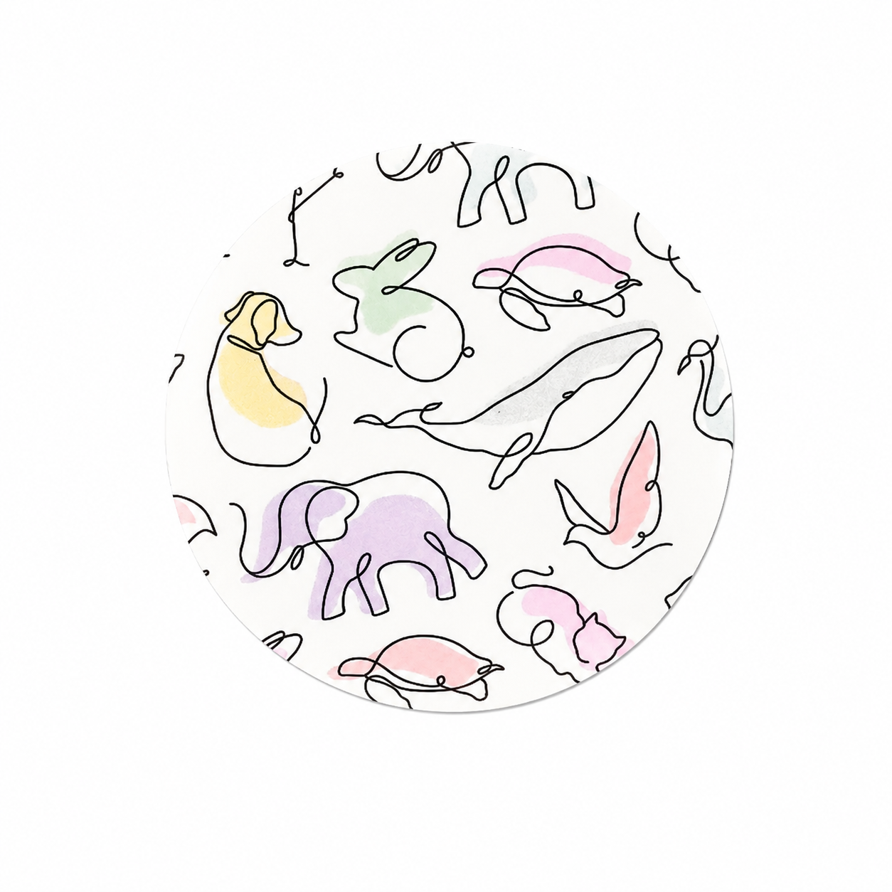 Watercolor animals hard board add-on featuring pastel elephants, bunnies, whales, turtles, and birds, compatible with interchangeable badge reel bases for pediatric and NICU staff.