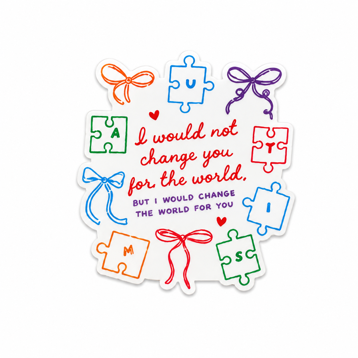 Autism awareness plastic add-on with colorful puzzle pieces and inspirational quote compatible with interchangeable badge reel bases