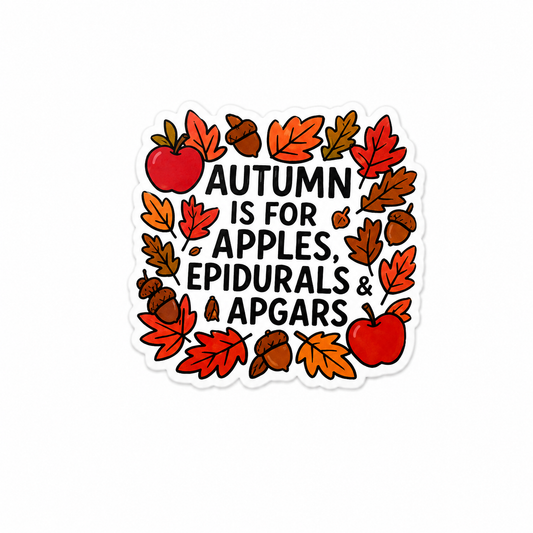 Autumn Is for Apples Epidurals and Agars plastic add-on with fall leaves and apple design for compatible interchangeable badge reel bases