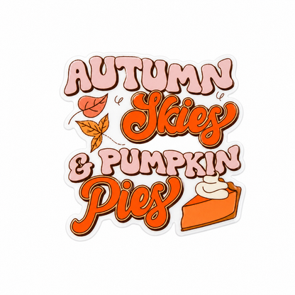 Autumn Skies & Pumpkin Pies plastic add-on with autumn leaves and pumpkin pie design, compatible with interchangeable badge reel bases and fall-themed accessories.