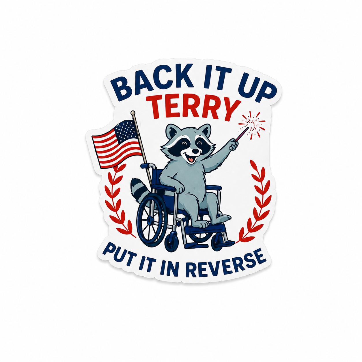 Back It Up Terry patriotic raccoon plastic add-on with red white and blue July 4th design for compatible interchangeable badge reel bases