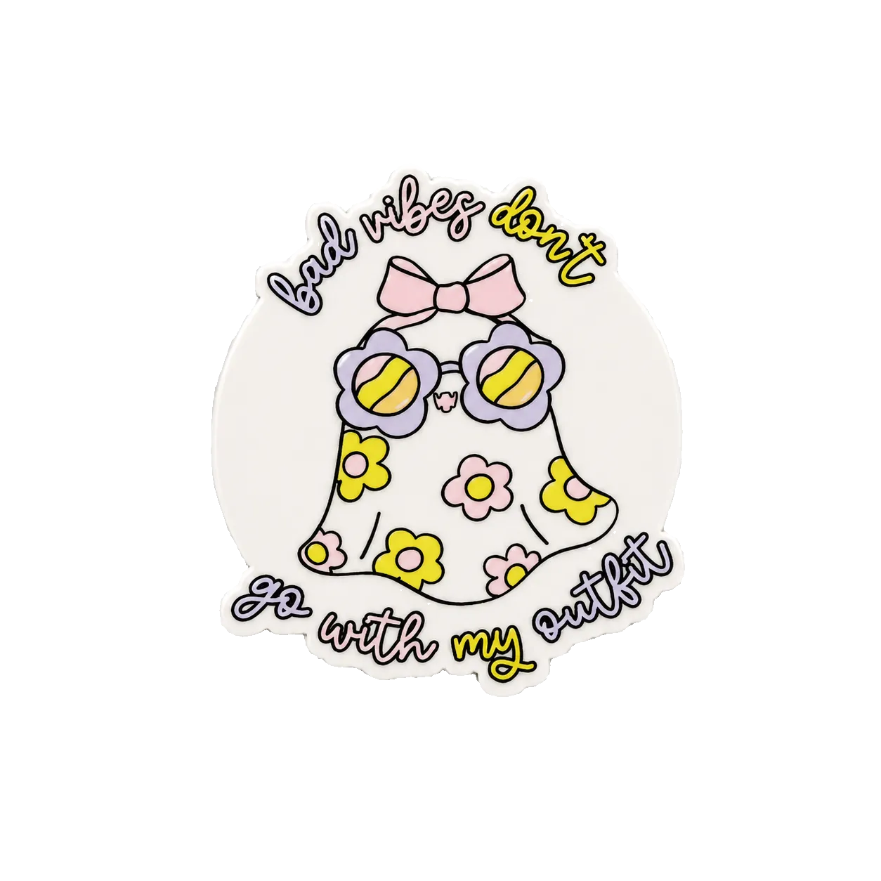 Floral ghost plastic add-on for badge reels featuring flower sunglasses and cute spooky design for healthcare workers
