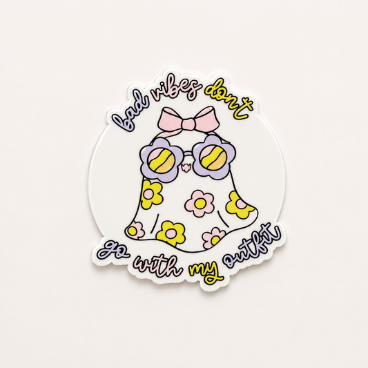Floral ghost plastic add-on for badge reels featuring flower sunglasses and cute spooky design for healthcare workers