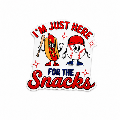 I’m Just Here for the Snacks baseball and hot dog plastic add-on with a cute summer sports theme, compatible with interchangeable badge reel bases