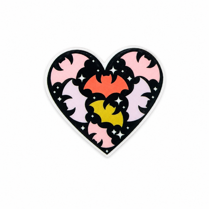 Heart-shaped bat plastic add-on featuring pastel bats and sparkling stars, compatible with interchangeable badge reel bases and perfect for cute Halloween lovers.