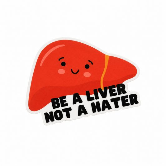 Be A Liver Not A Hater plastic add-on featuring a cute smiling liver design, compatible with interchangeable badge reel bases.
