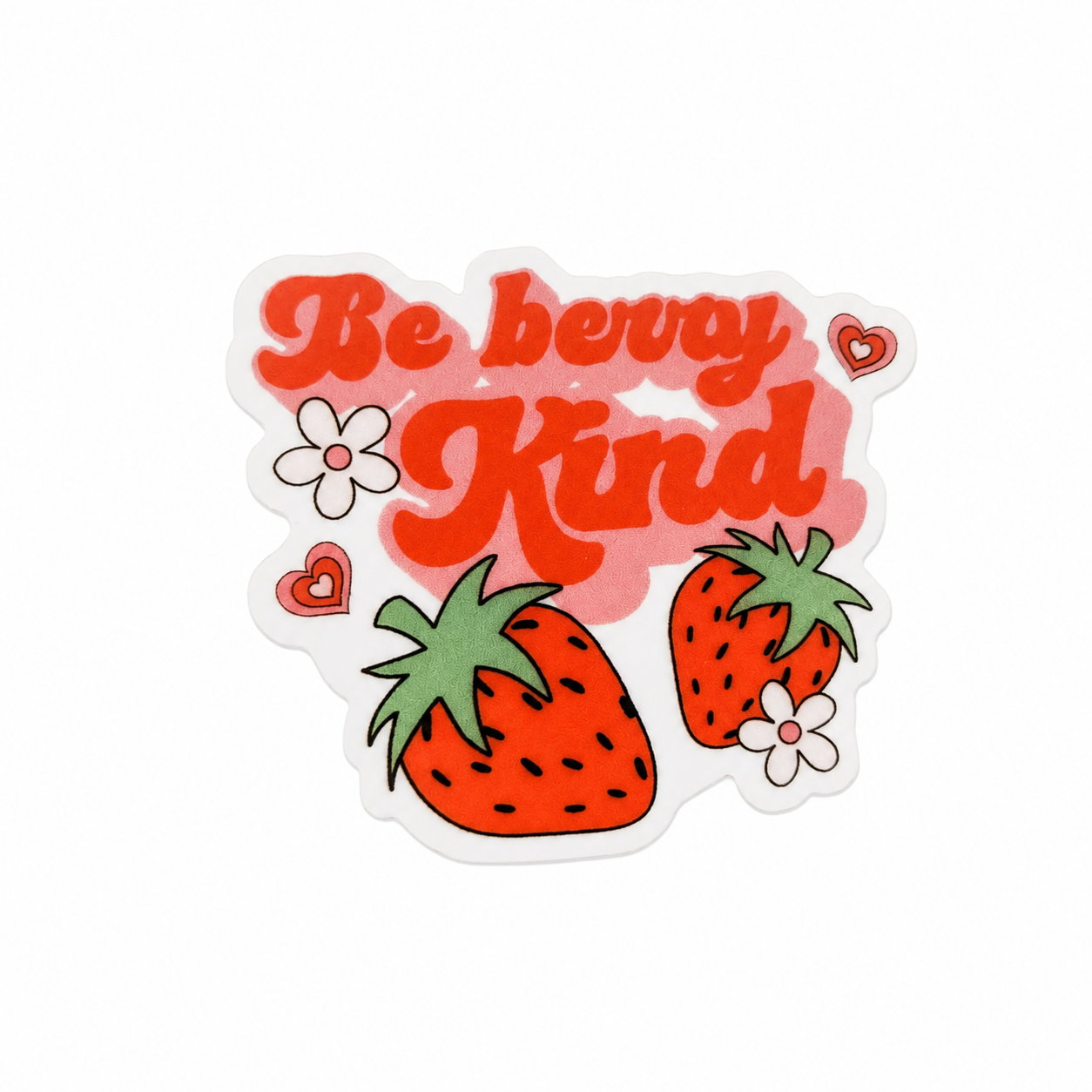 Be berry Kind plastic add-on with strawberries, flowers, and hearts for compatible interchangeable badge reel bases, featuring a cute inspirational strawberry design.