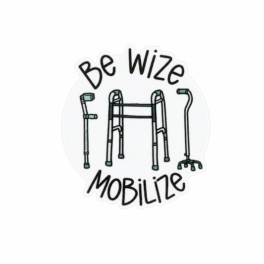 Be Wize Mobilize plastic add-on featuring a walker, cane, and quad cane design, compatible with interchangeable badge reel bases, physical therapy accessory for rehabilitation professionals.