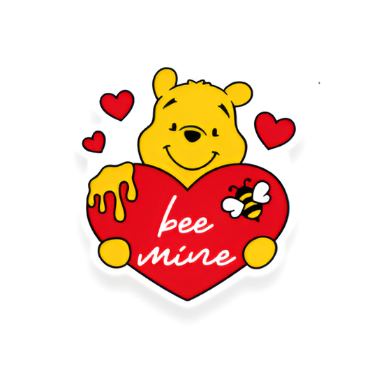 Character-inspired bee mine Valentine plastic add-on for compatible interchangeable badge reel bases