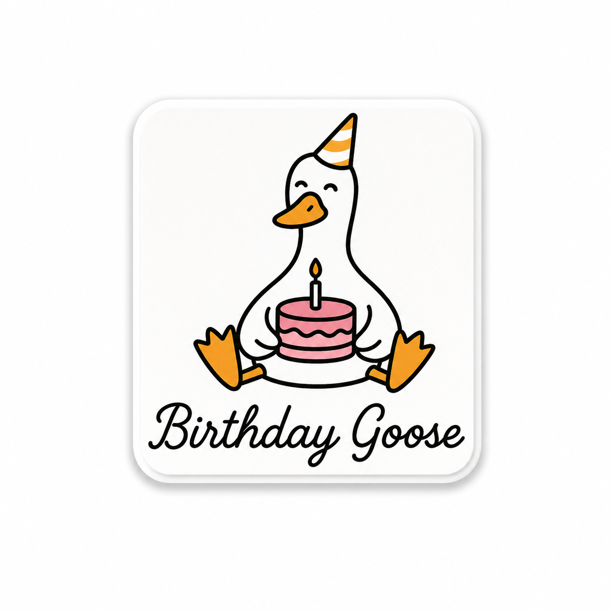 Birthday Goose plastic add-on for compatible interchangeable badge reel bases with cake and party hat
