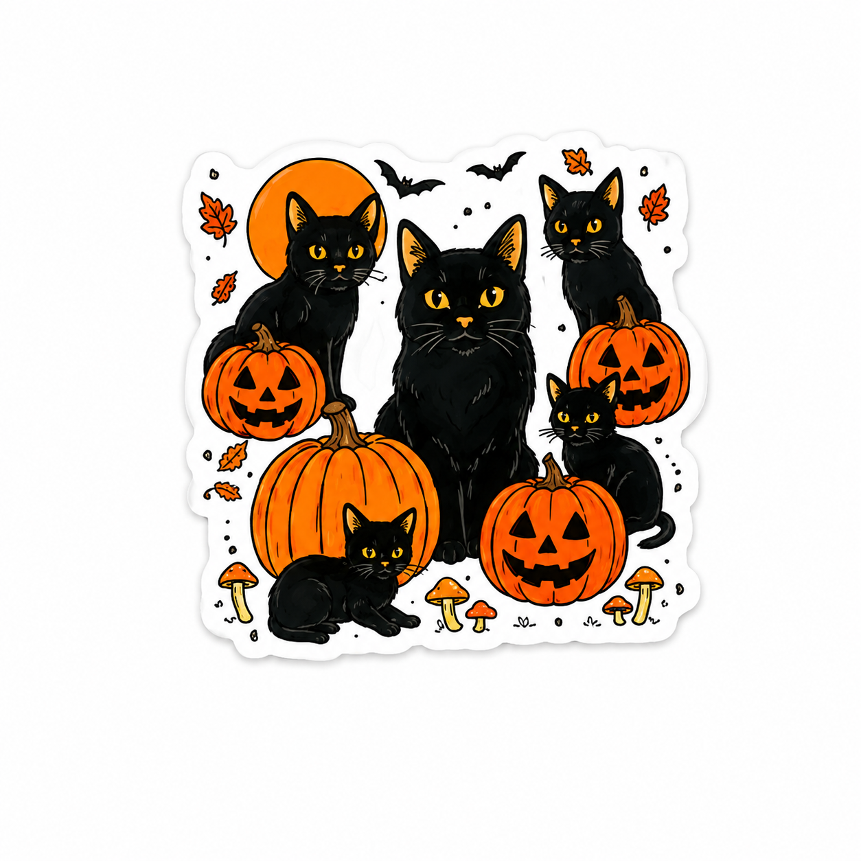 Black cat and pumpkin Halloween plastic add-on with cozy spooky fall aesthetic compatible with interchangeable badge reel bases