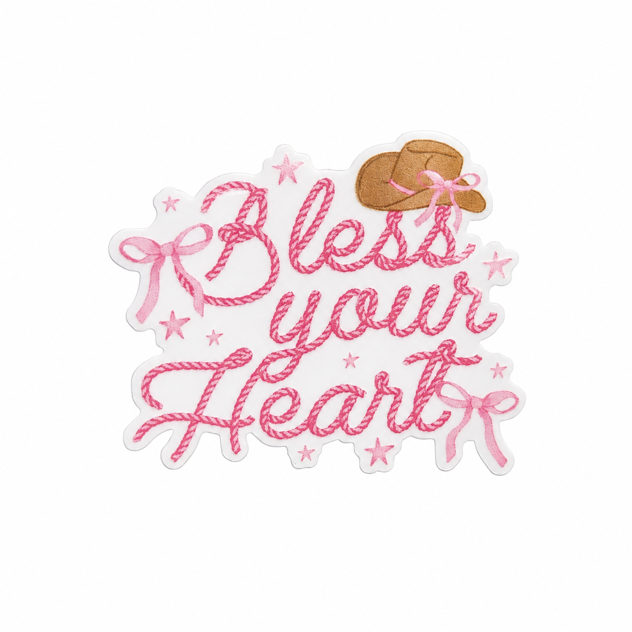 Bless your Heart plastic add-on featuring pink script lettering and a cowgirl hat, compatible with interchangeable badge reel bases and perfect for western lovers