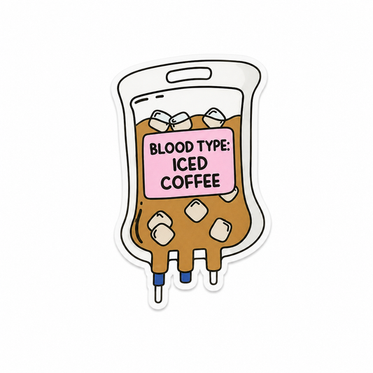 Blood Type Iced Coffee plastic add-on with IV bag coffee design compatible with interchangeable badge reel bases