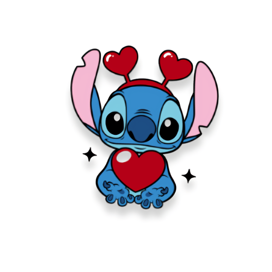 Character-inspired Valentine plastic add-on with heart details for compatible interchangeable badge reel bases