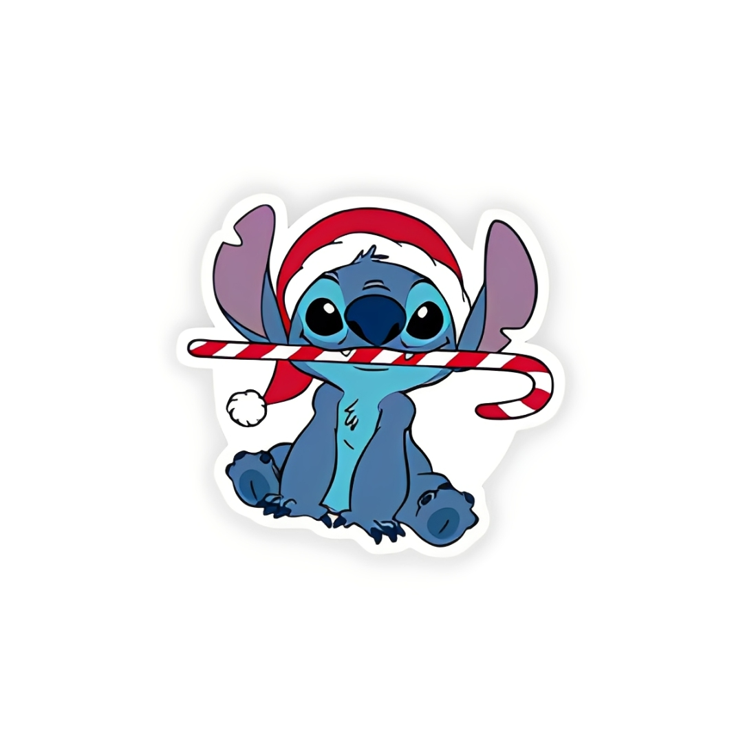 Blue Character Christmas plastic add-on with Santa hat and candy cane design for compatible interchangeable badge reel bases