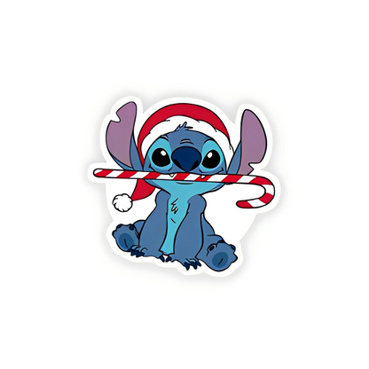 Blue Character Christmas plastic add-on with Santa hat and candy cane design for compatible interchangeable badge reel bases