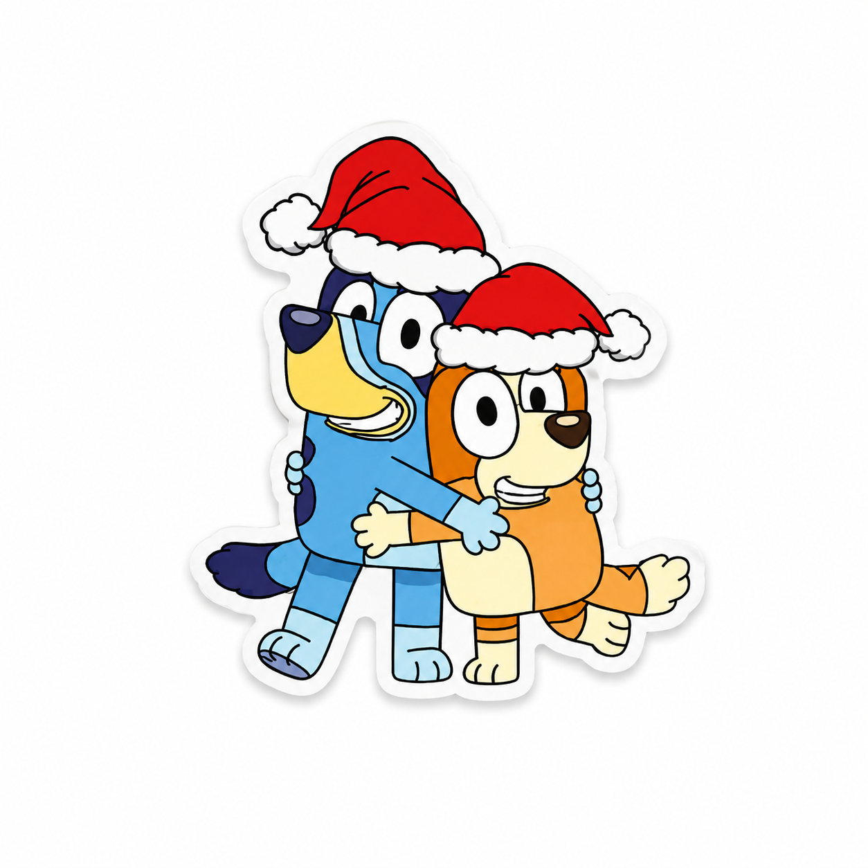 Blue Christmas besties plastic add-on featuring two festive cartoon dogs in Santa hats for compatible interchangeable badge reel bases.