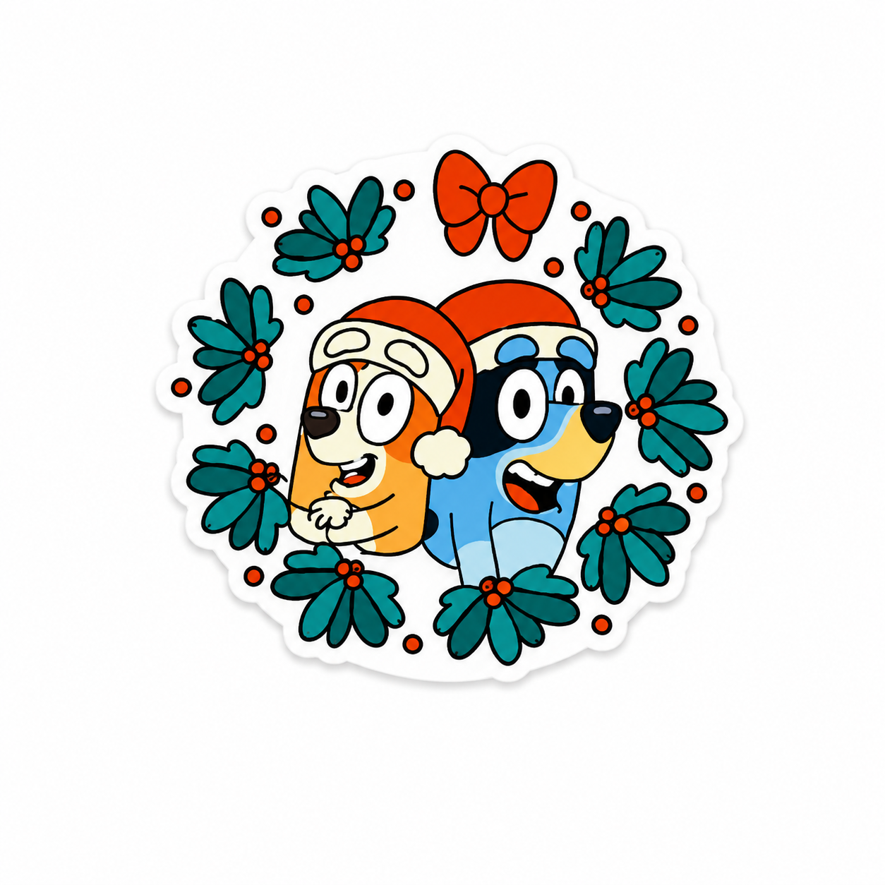 Bluey holiday besties plastic add-on featuring festive cartoon dogs with Christmas greenery for compatible interchangeable badge reel bases.