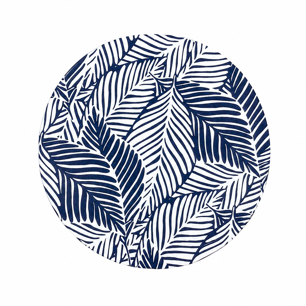 Navy tropical leaves hard board add-on featuring a modern botanical leaf pattern for compatible interchangeable badge reel bases.