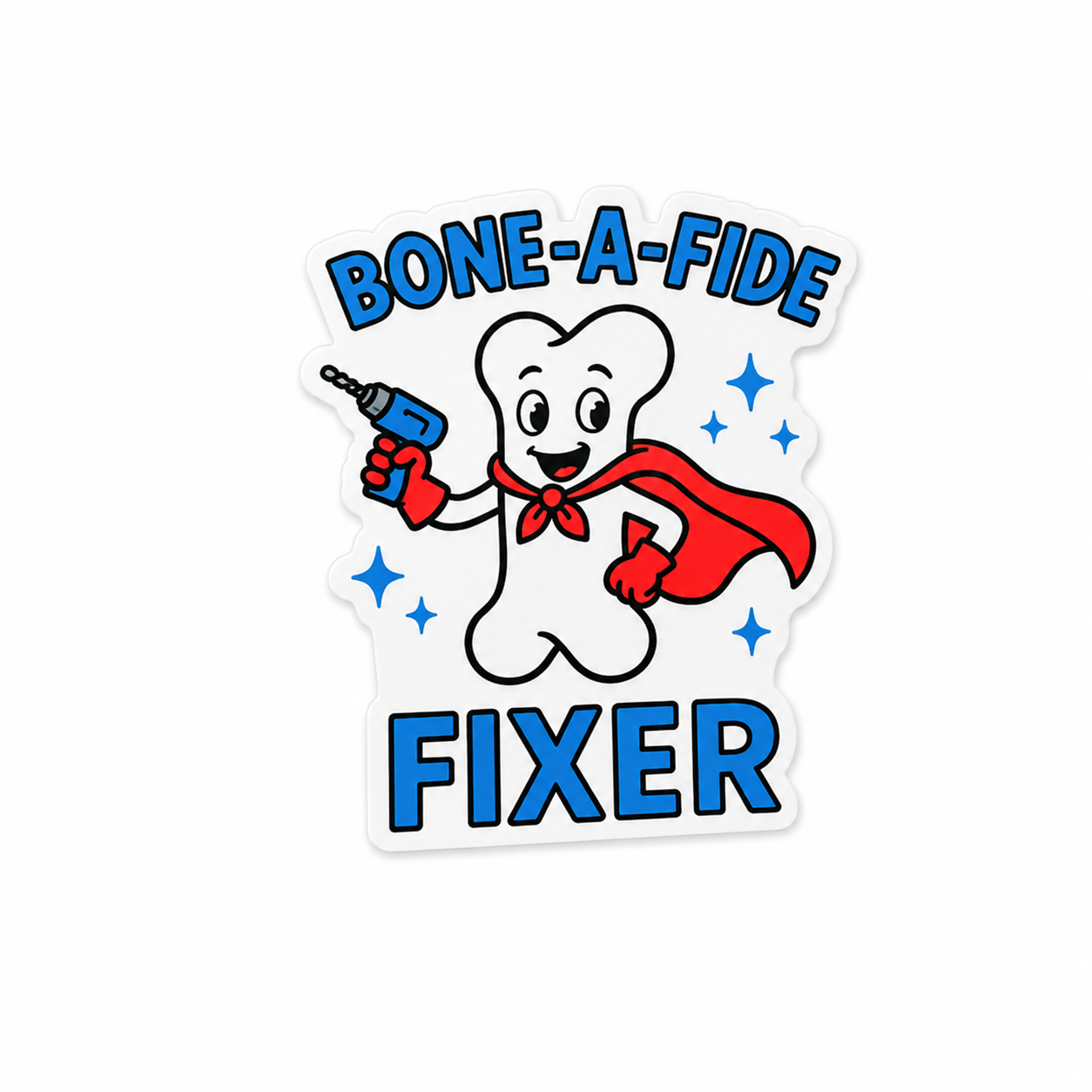 Bone-A-Fide Fixer plastic add-on featuring a cute superhero tooth with dental tools for compatible interchangeable badge reel bases