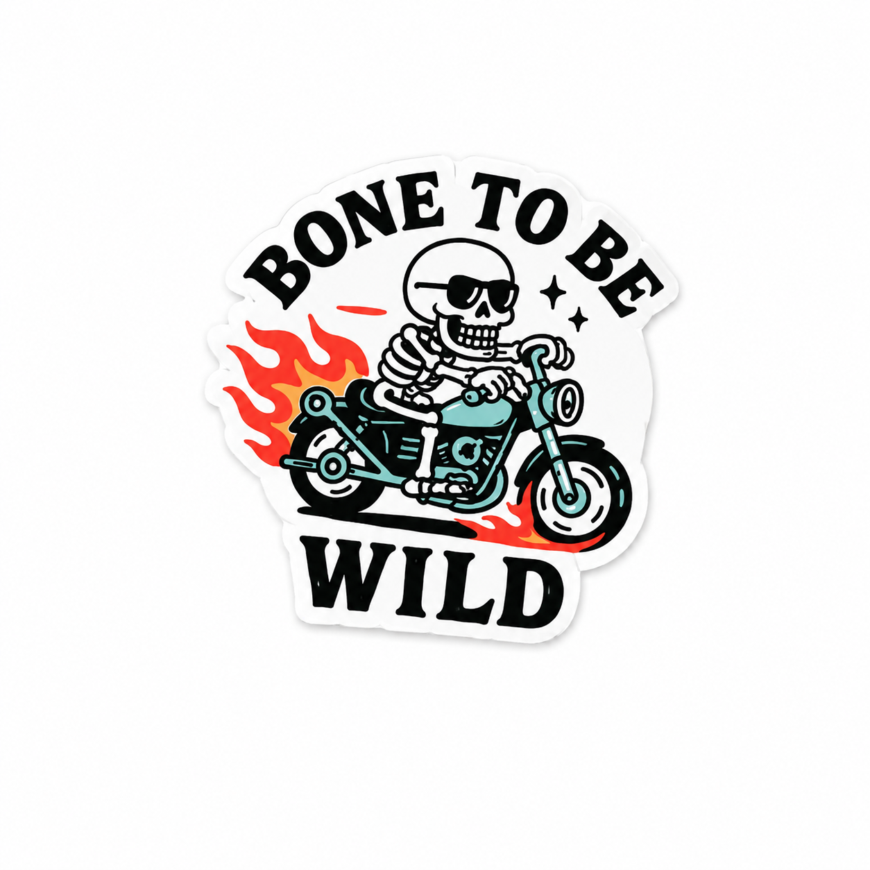 Bone to Be Wild skeleton motorcycle plastic add-on with flames and spooky Halloween aesthetic for compatible interchangeable badge reel bases