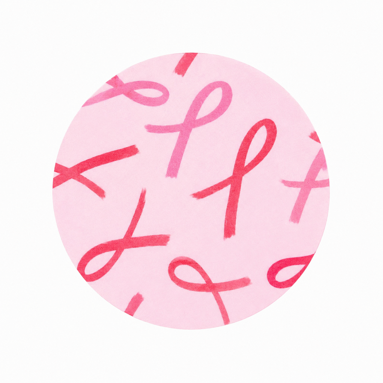 Breast Cancer Awareness hard board add-on featuring an all-over pink ribbon pattern on a soft pink background, compatible with interchangeable badge reel bases.