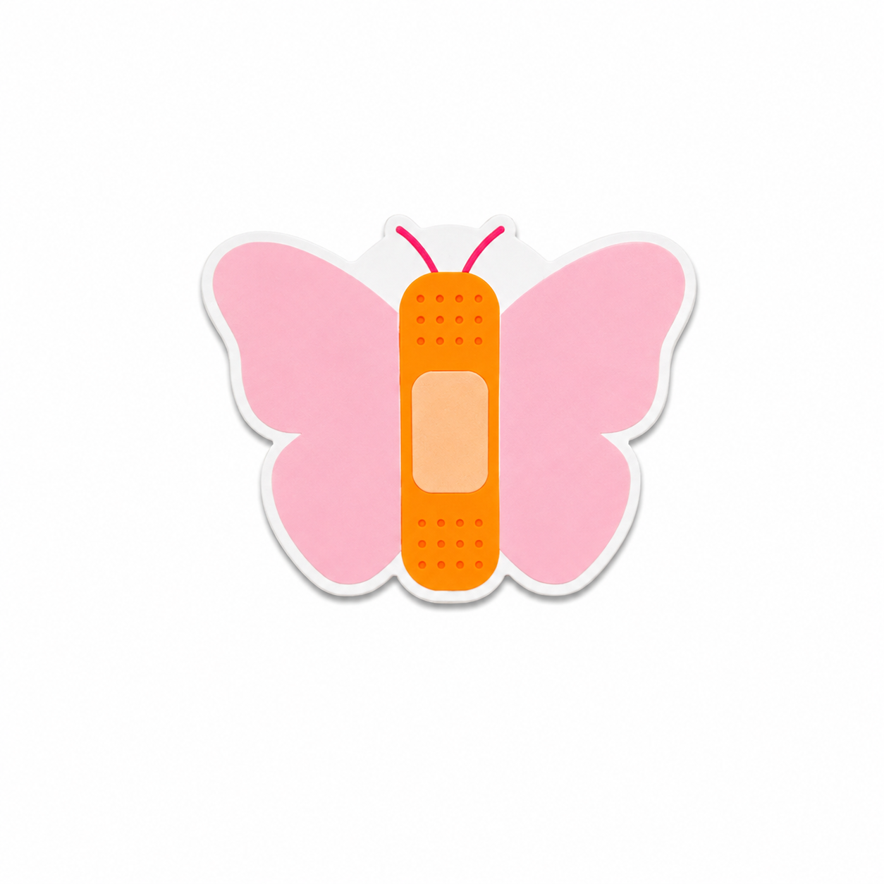Butterfly bandage plastic add-on with pink wings and cute healing design, compatible with interchangeable badge reel bases