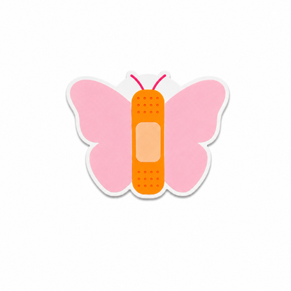 Butterfly bandage plastic add-on with pink wings and cute healing design, compatible with interchangeable badge reel bases