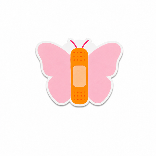Butterfly bandage plastic add-on with pink wings and cute healing design, compatible with interchangeable badge reel bases