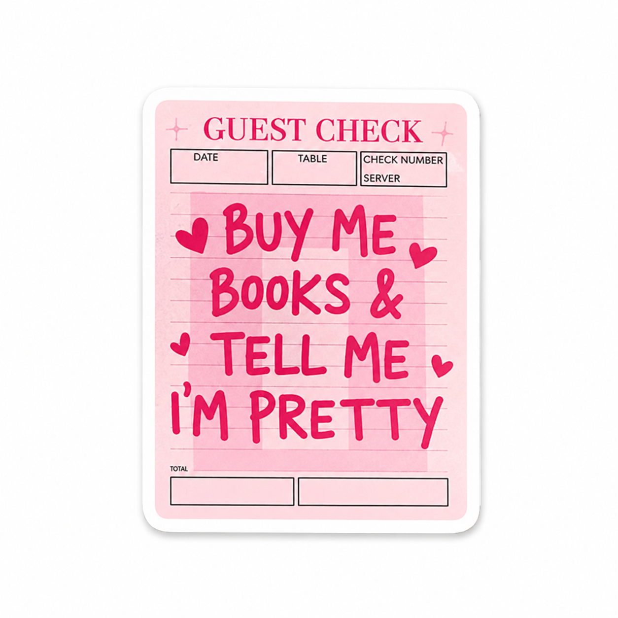Pink book lover plastic add-on for compatible interchangeable badge reel bases with guest check design