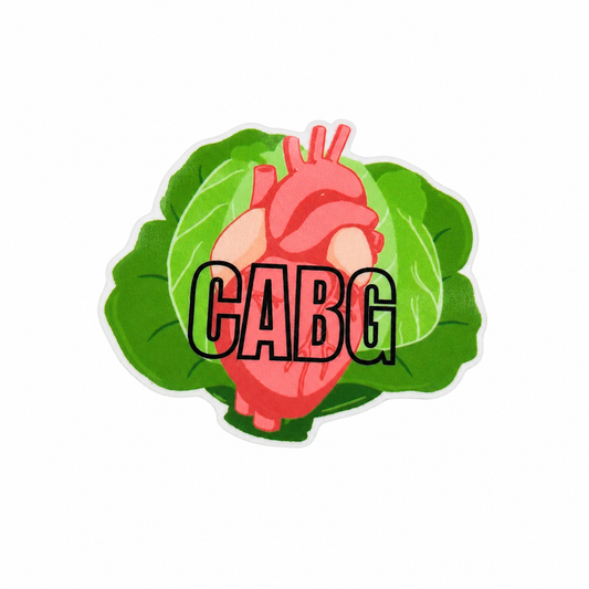 CABG plastic add-on featuring an anatomical heart layered over green cabbage leaves, compatible with interchangeable badge reel bases and ideal for cardiology professionals.