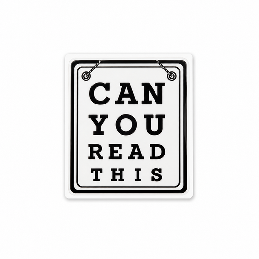 Can You Read This eye chart plastic add-on for compatible interchangeable badge reel bases with a minimalist optometry-inspired design