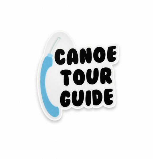 Canoe Tour Guide plastic add-on for compatible interchangeable badge reel bases with tourniquet design