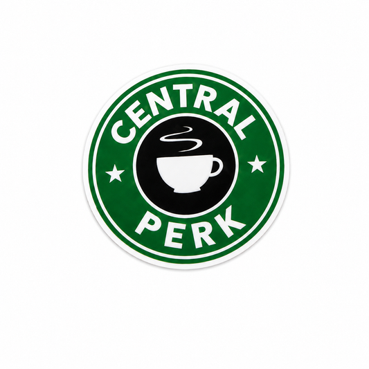 Central Perk coffee inspired plastic add-on with coffee cup design compatible with interchangeable badge reel bases for nurses and healthcare workers.