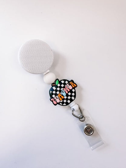 Checkered Teacher Interchangeable Badge Reel