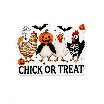 Chick Or Treat Halloween chicken plastic add-on with ghost pumpkin and skeleton chicken designs compatible with interchangeable badge reel bases