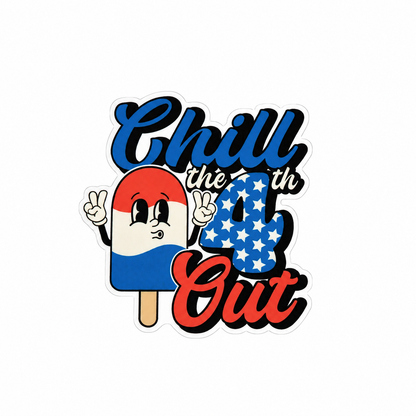 Chill the 4th Out plastic add-on featuring a patriotic red white and blue popsicle and star-spangled number 4, compatible with interchangeable badge reel bases