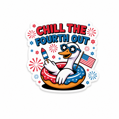Chill the Fourth Out plastic add-on for compatible interchangeable badge reel bases with patriotic duck summer design
