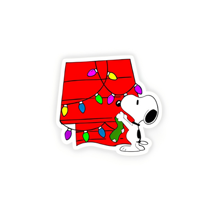Character Christmas plastic add-on with dog house and colorful Christmas lights design for compatible interchangeable badge reel bases