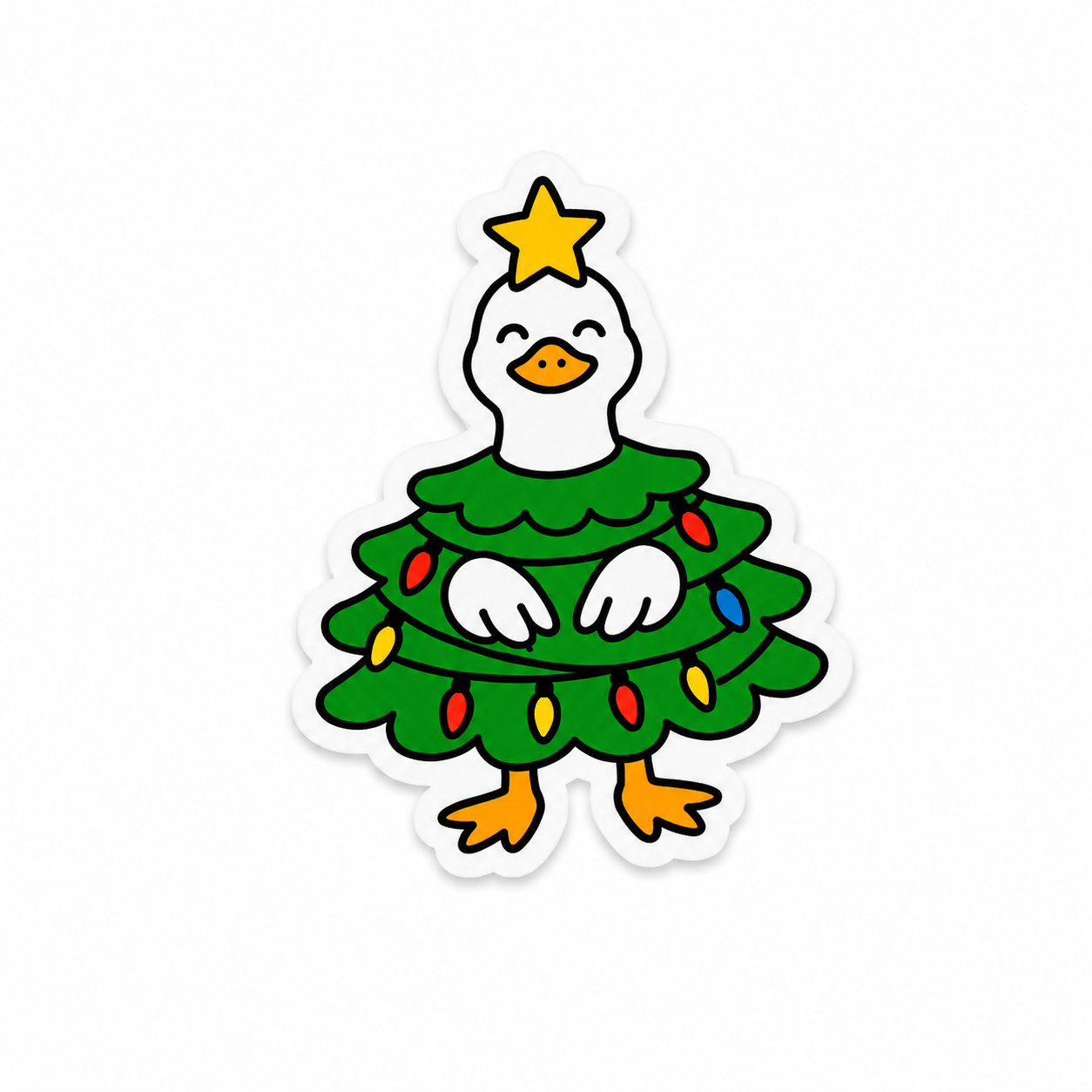 Christmas goose plastic add-on with a festive tree costume, colorful lights, and whimsical holiday design for compatible interchangeable badge reel bases.