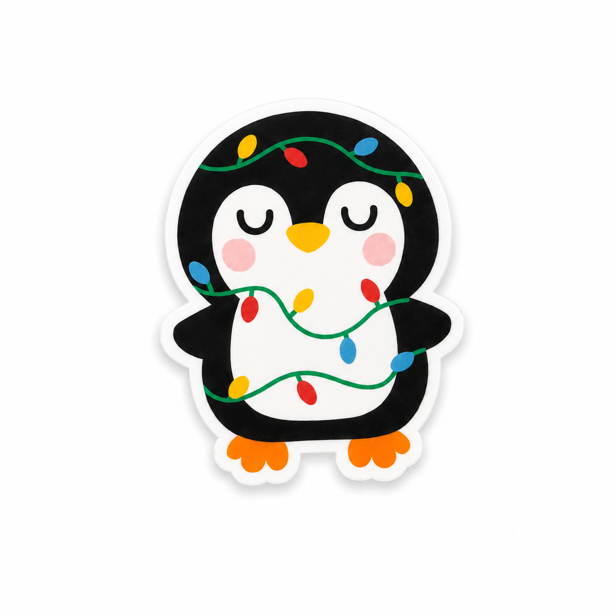 Cute Christmas penguin plastic add-on wrapped in colorful holiday lights compatible with interchangeable badge reel bases for nurses healthcare workers and hospital staff