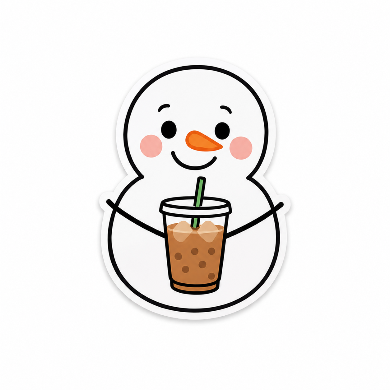 Christmas snowman plastic add-on holding an iced coffee drink compatible with interchangeable badge reel bases for nurses healthcare workers and hospital staff