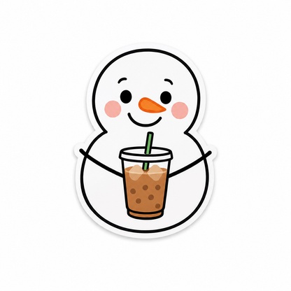 Christmas snowman plastic add-on holding an iced coffee drink compatible with interchangeable badge reel bases for nurses healthcare workers and hospital staff