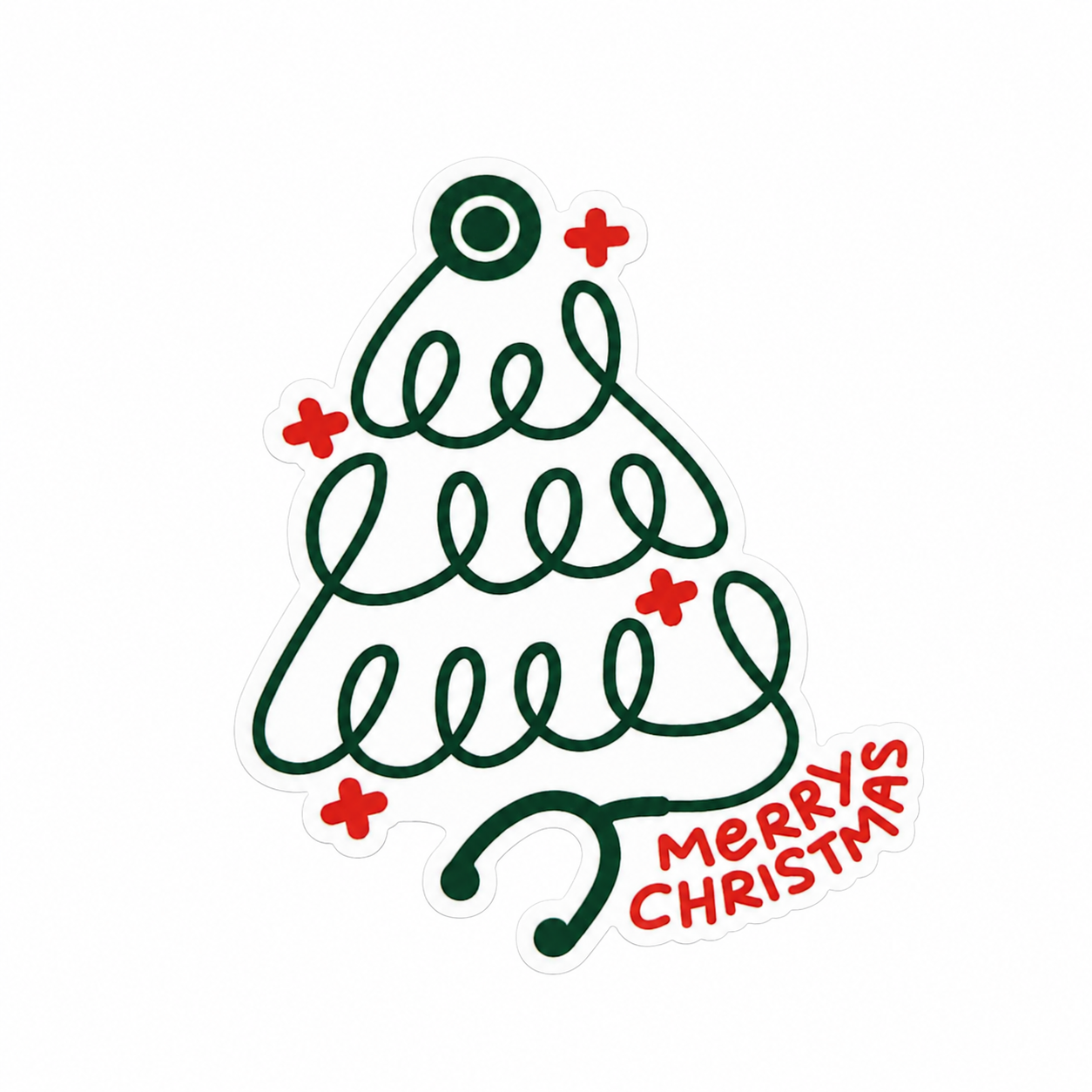 MERRY CHRISTMAS plastic add-on with green stethoscope Christmas tree design, compatible with interchangeable badge reel bases for a Christmas stethoscope accessory.