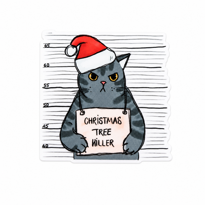 CHRISTMAS TREE CAT plastic add-on with grumpy cat in Santa hat, compatible with interchangeable badge reel bases.