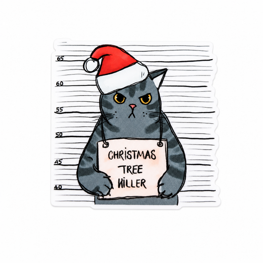 CHRISTMAS TREE CAT plastic add-on with grumpy cat in Santa hat, compatible with interchangeable badge reel bases.
