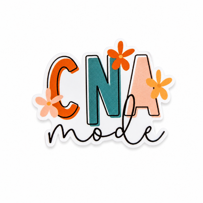 CNA mode plastic add-on with colorful lettering and orange flowers, compatible with interchangeable badge reel bases